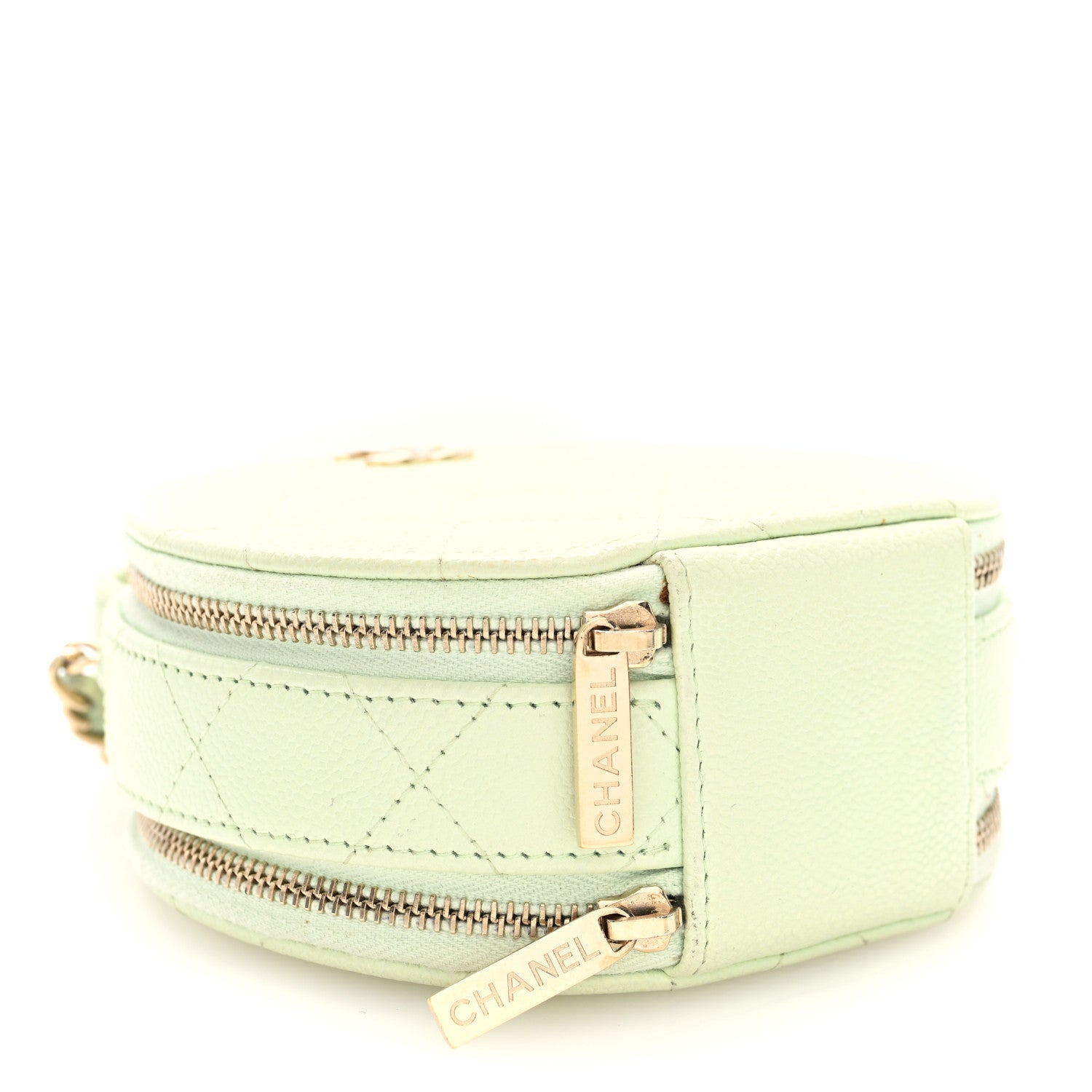 Chanel Caviar Quilted Round Handle With Care Vanity With Chain Light Green