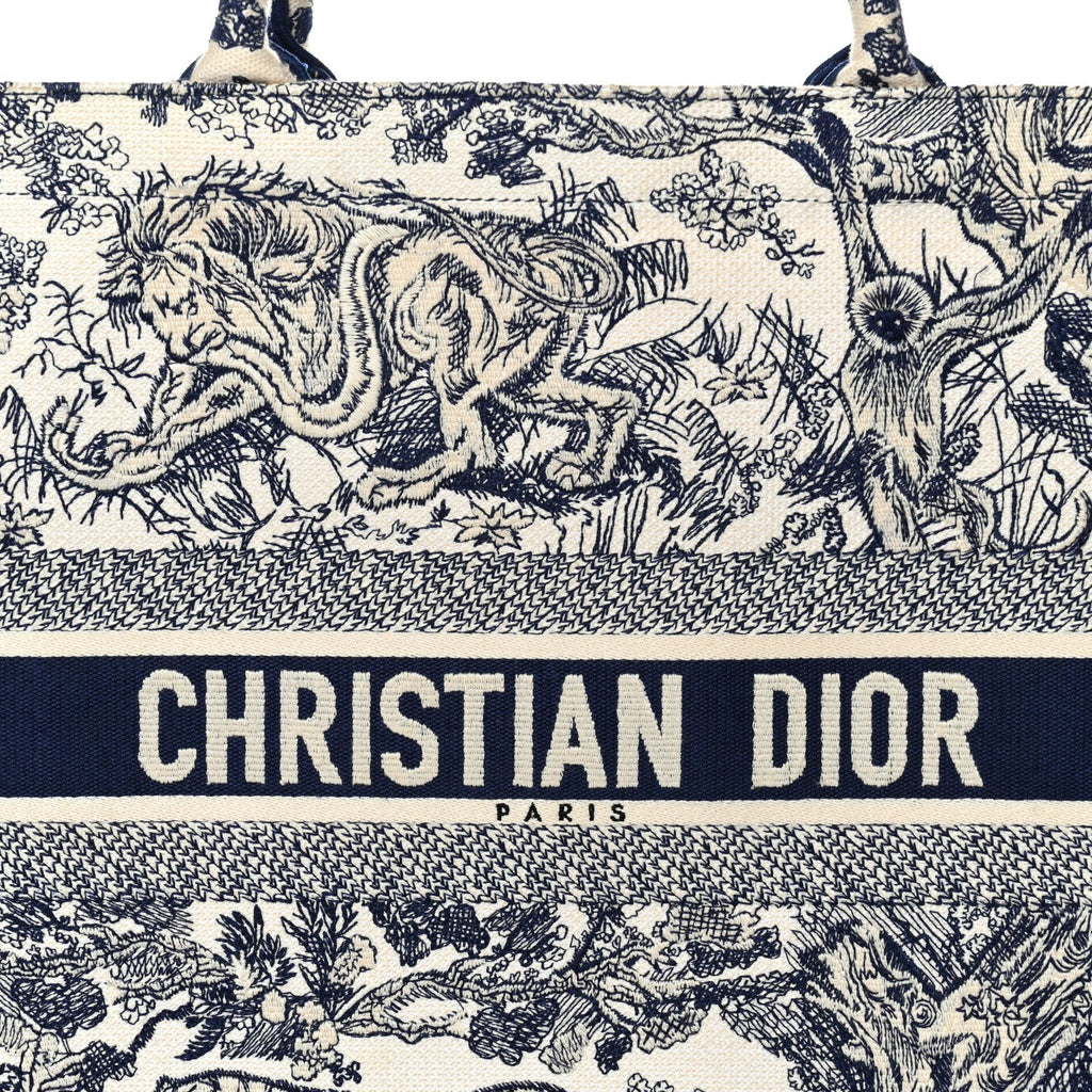 Christian Dior Canvas Embroidered Large Dioriviera Toile De Jouy Book Tote Blue