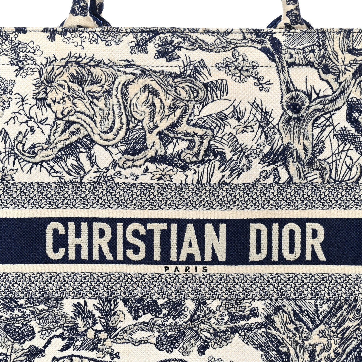 Christian Dior Canvas Embroidered Large Dioriviera Toile De Jouy Book Tote Blue