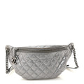 Chanel Metallic Calfskin Quilted Banane Waist Bag Fanny Pack Dark Silver