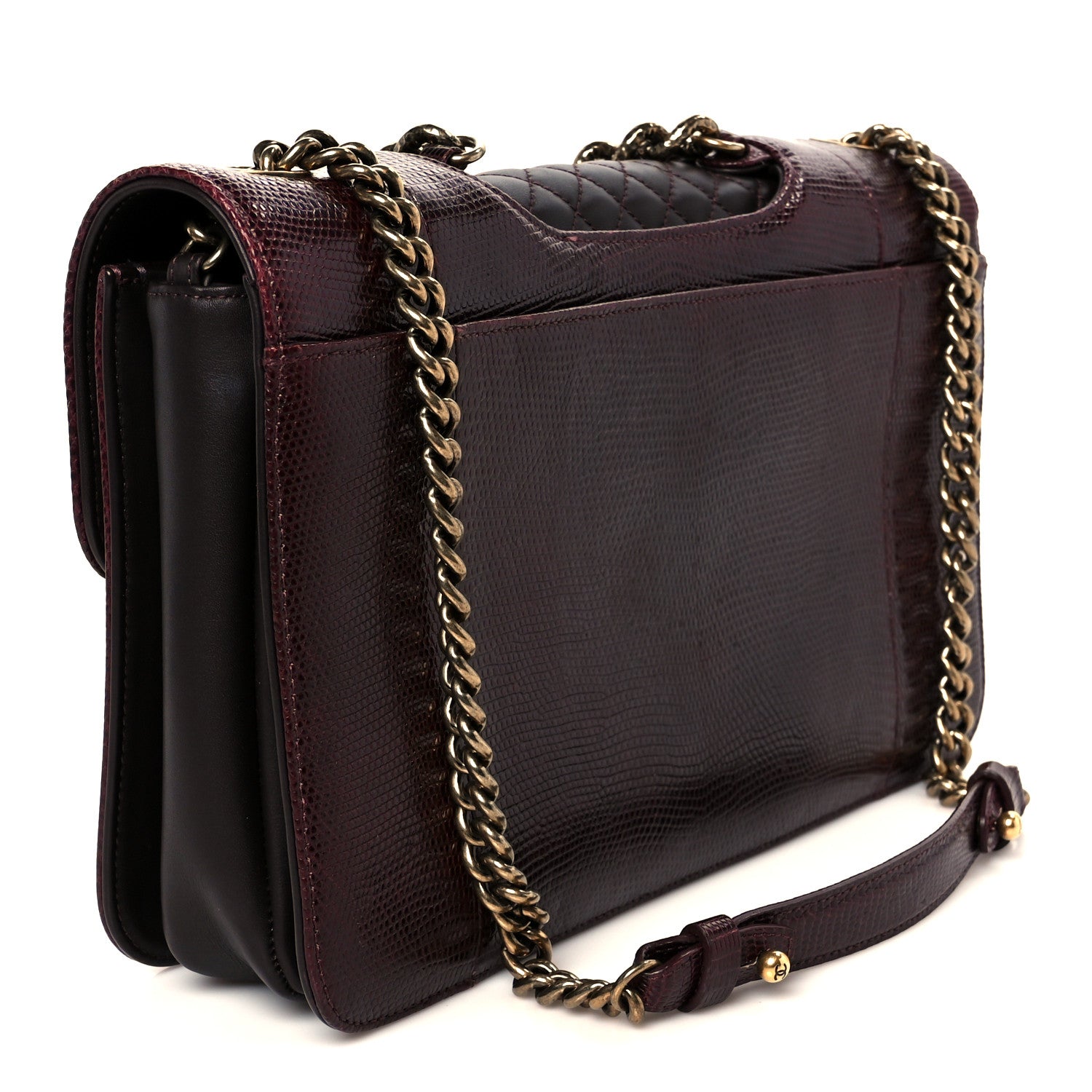 Chanel Lizard Lambskin Quilted Large Perfect Edge Flap Burgundy