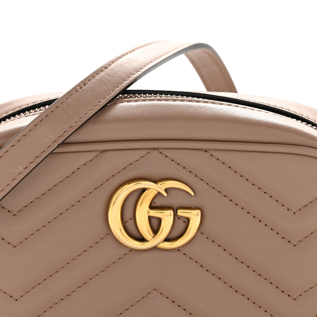 Gucci Calfskin Matelasse Mini GG Marmont Chain Shoulder Bag Porcelain Rose