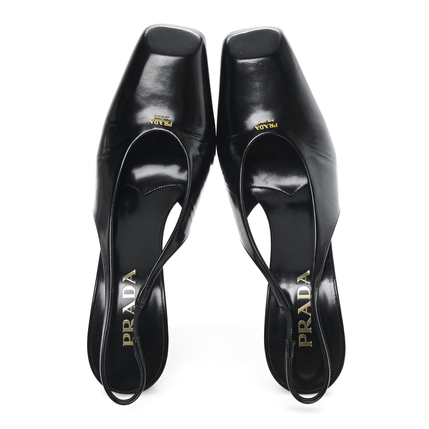 Prada Patent Calfskin Square Toe 85mm Slingback Pumps 38 Black
