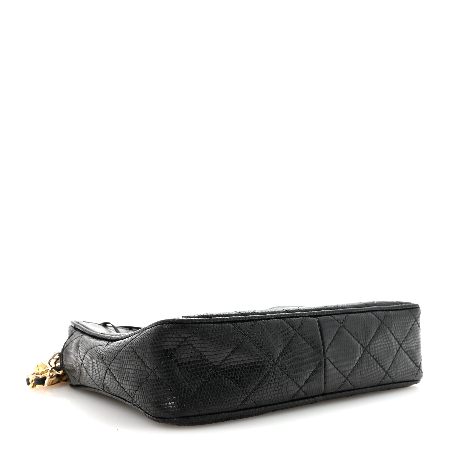 Chanel Lizard Diamond Quilted Tassel Camera Case Black