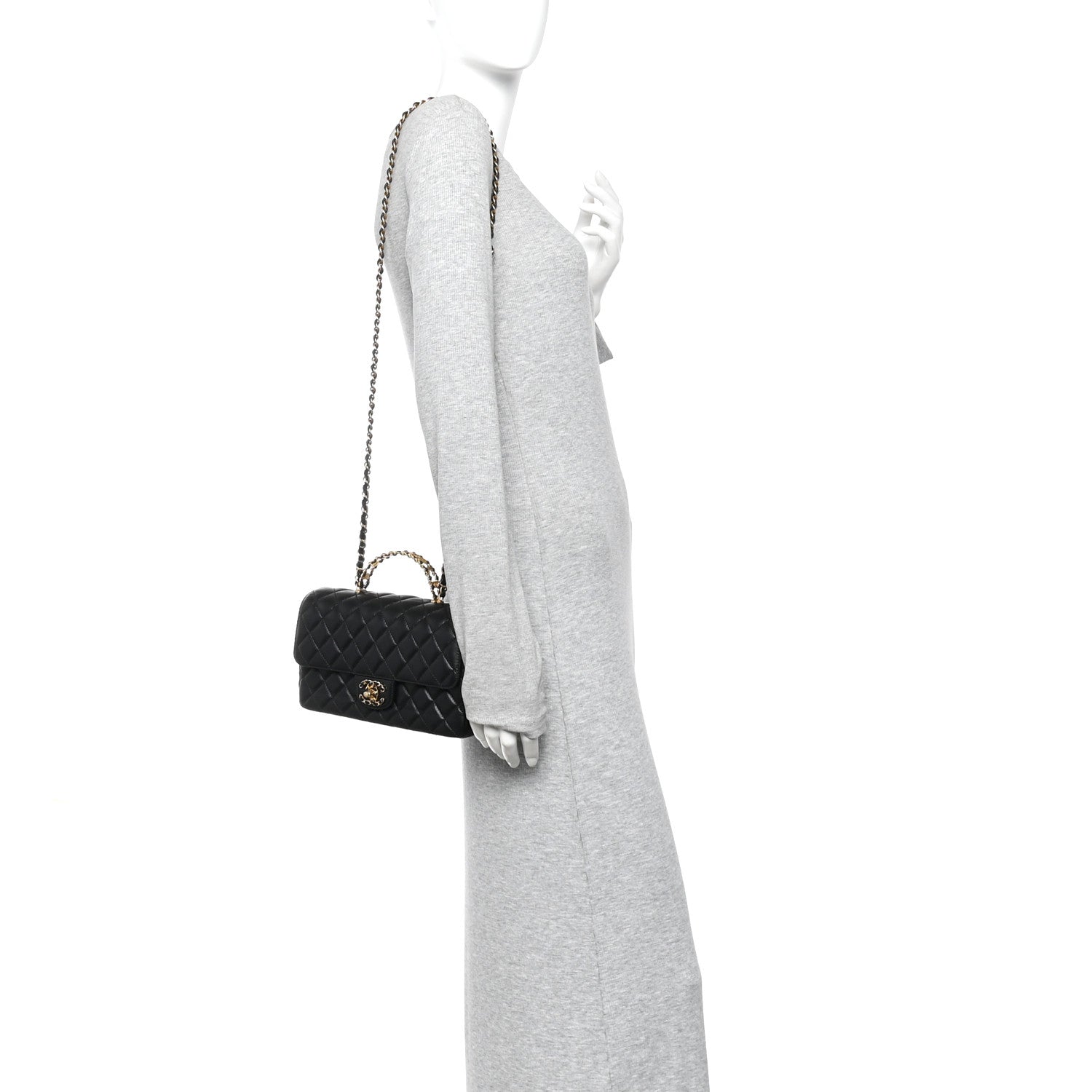Chanel Lambskin Quilted Small Strass On Top Flap Bag Black