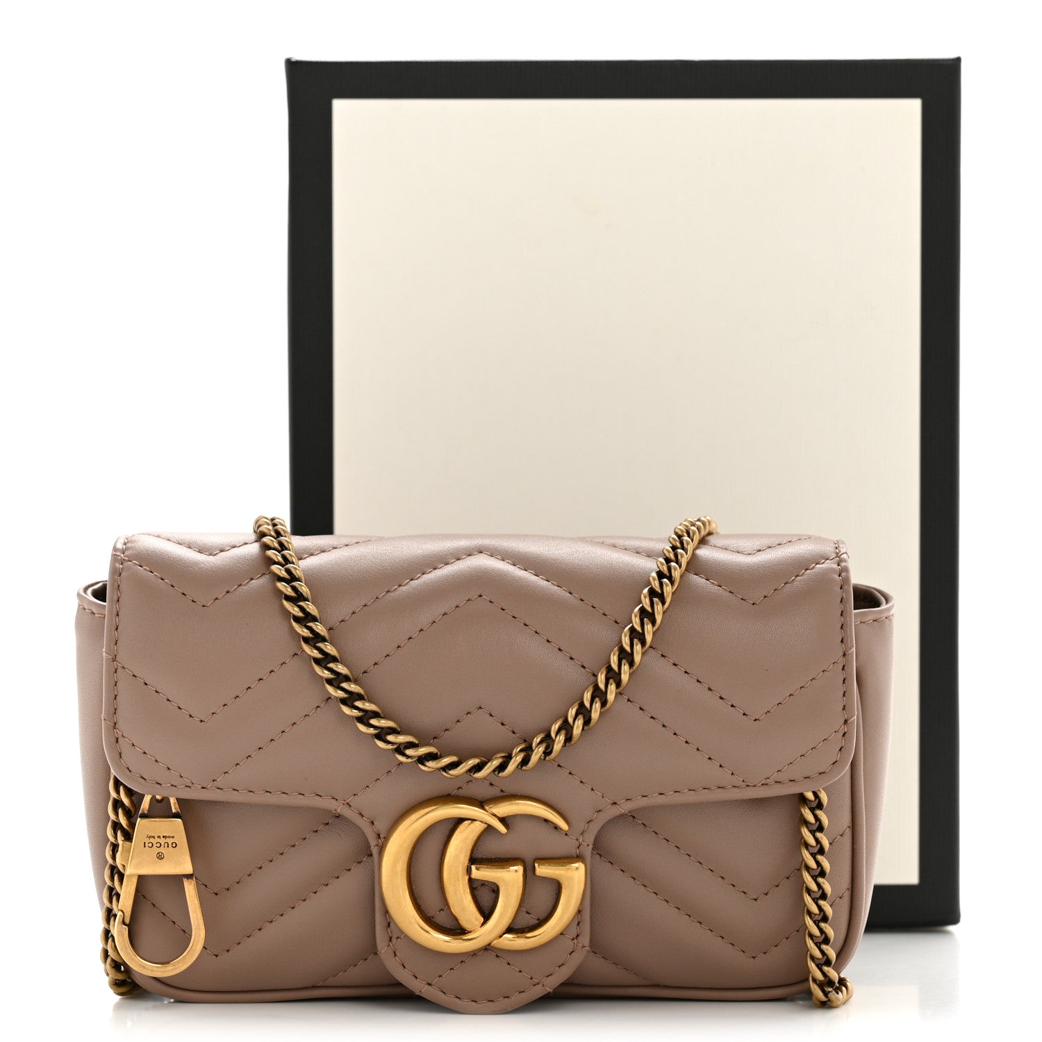 Gucci Calfskin Matelasse Super Mini GG Marmont Shoulder Bag Porcelain Rose