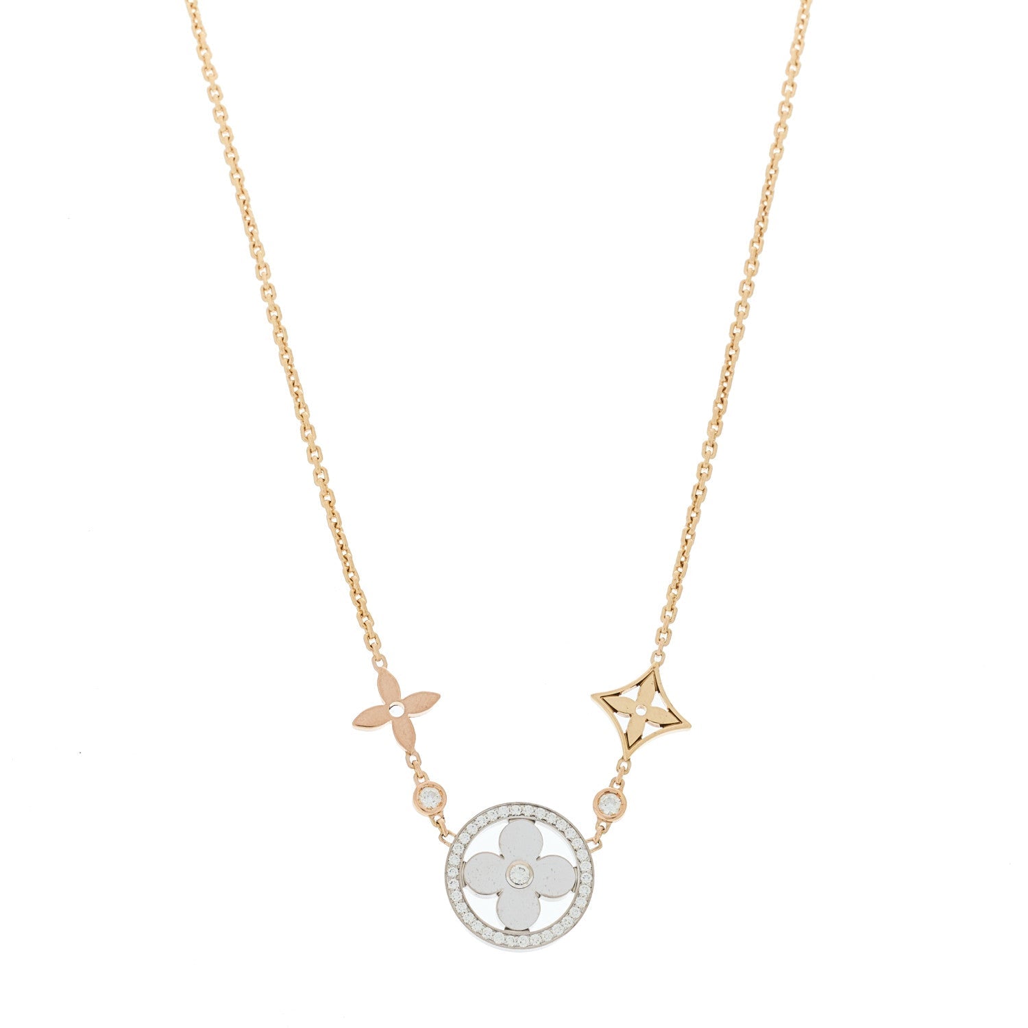Louis Vuitton 18K Yellow White Rose Gold Diamond Idylle Blossom XL Pendant Necklace