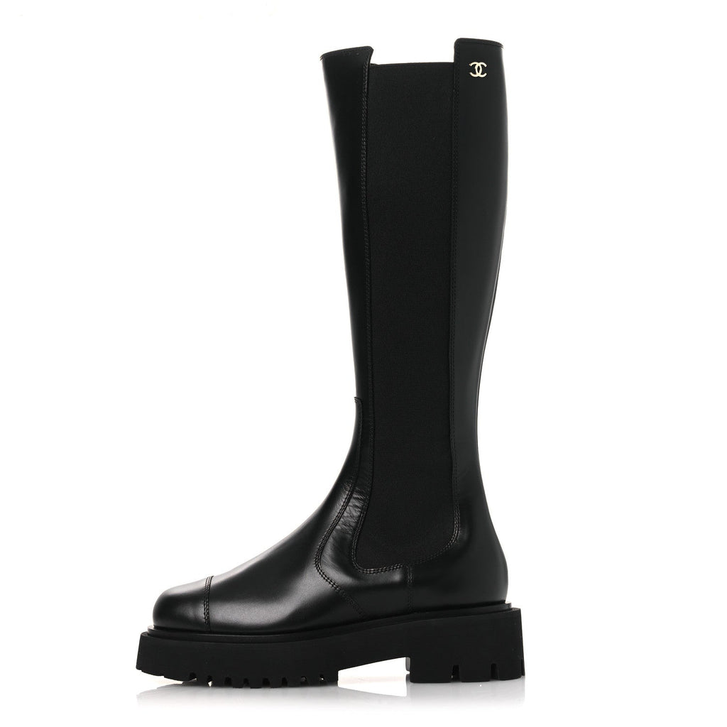 Calfskin Cap Toe CC Tall Boots 37.5 Black