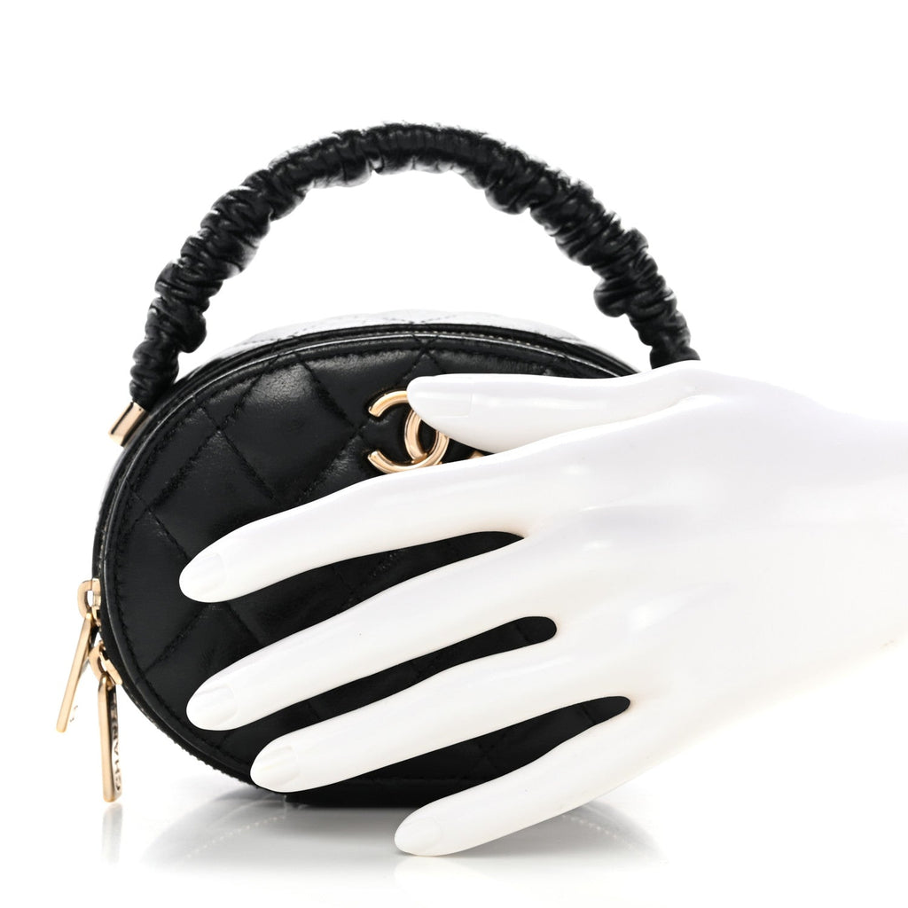 Chanel Lambskin Quilted Ruched Top Handle Vanity Case Black
