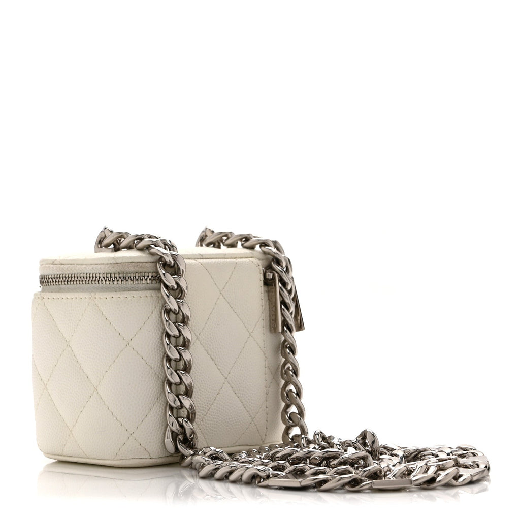 Chanel Caviar Quilted Enamel Coco Mini Vanity Case With Chain White