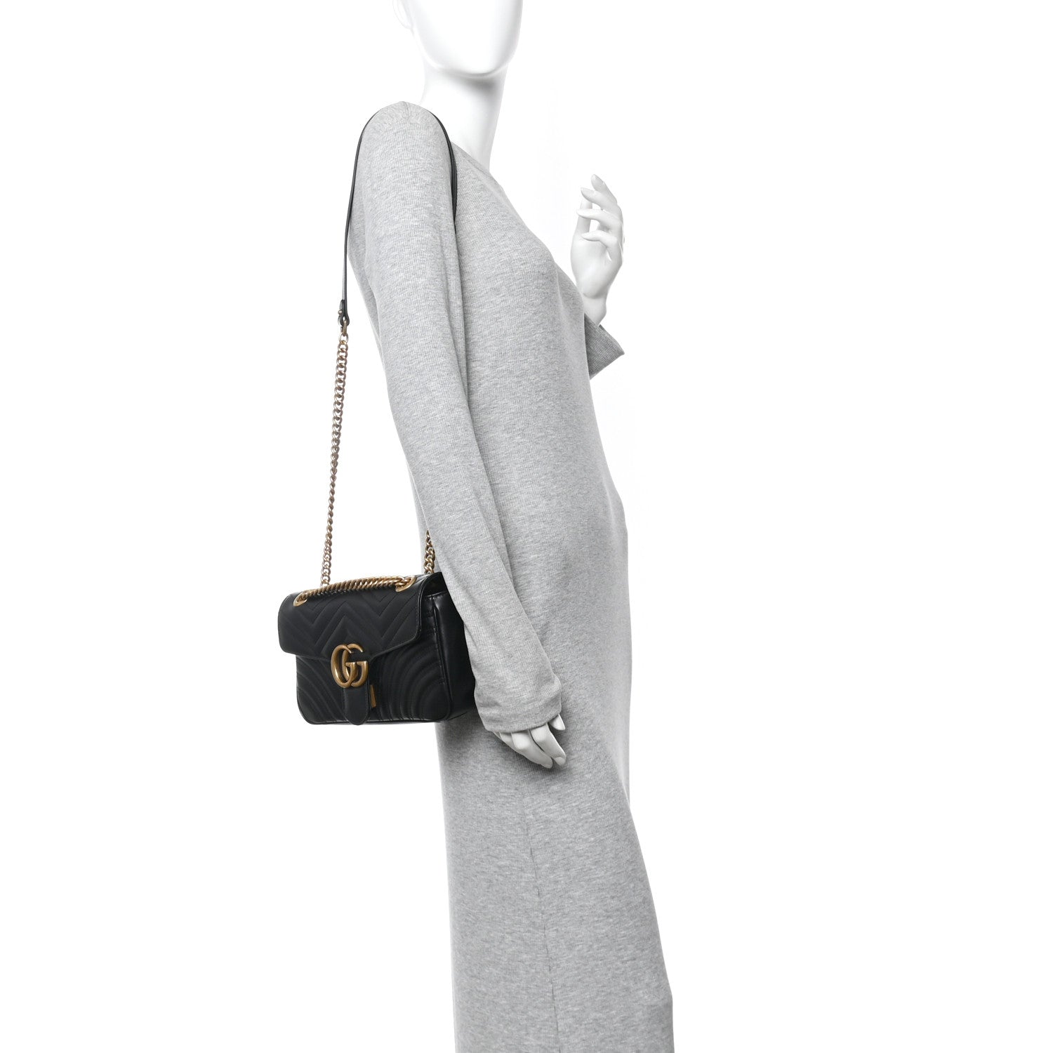 Gucci Calfskin Matelasse Small GG Marmont Shoulder Bag Black