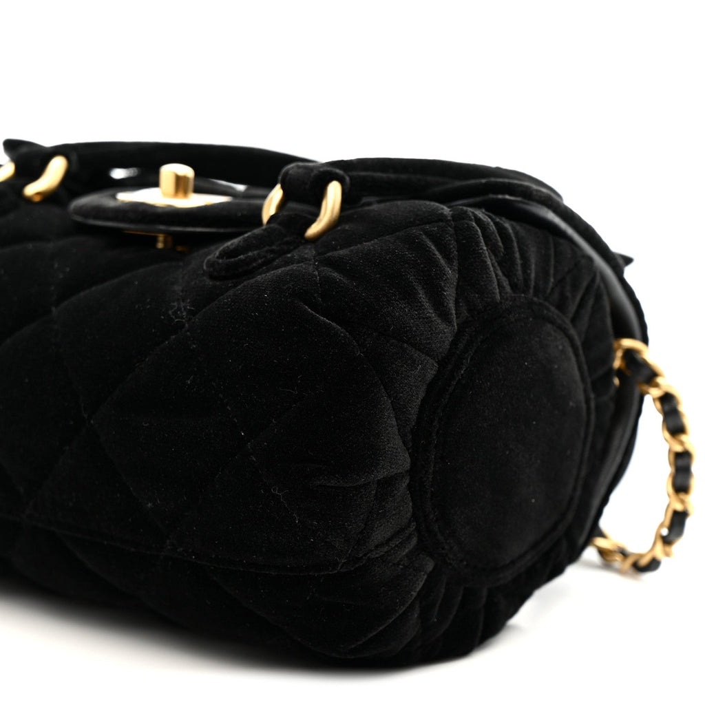 Chanel Velvet Quilted Mini Top Handle Flap Black