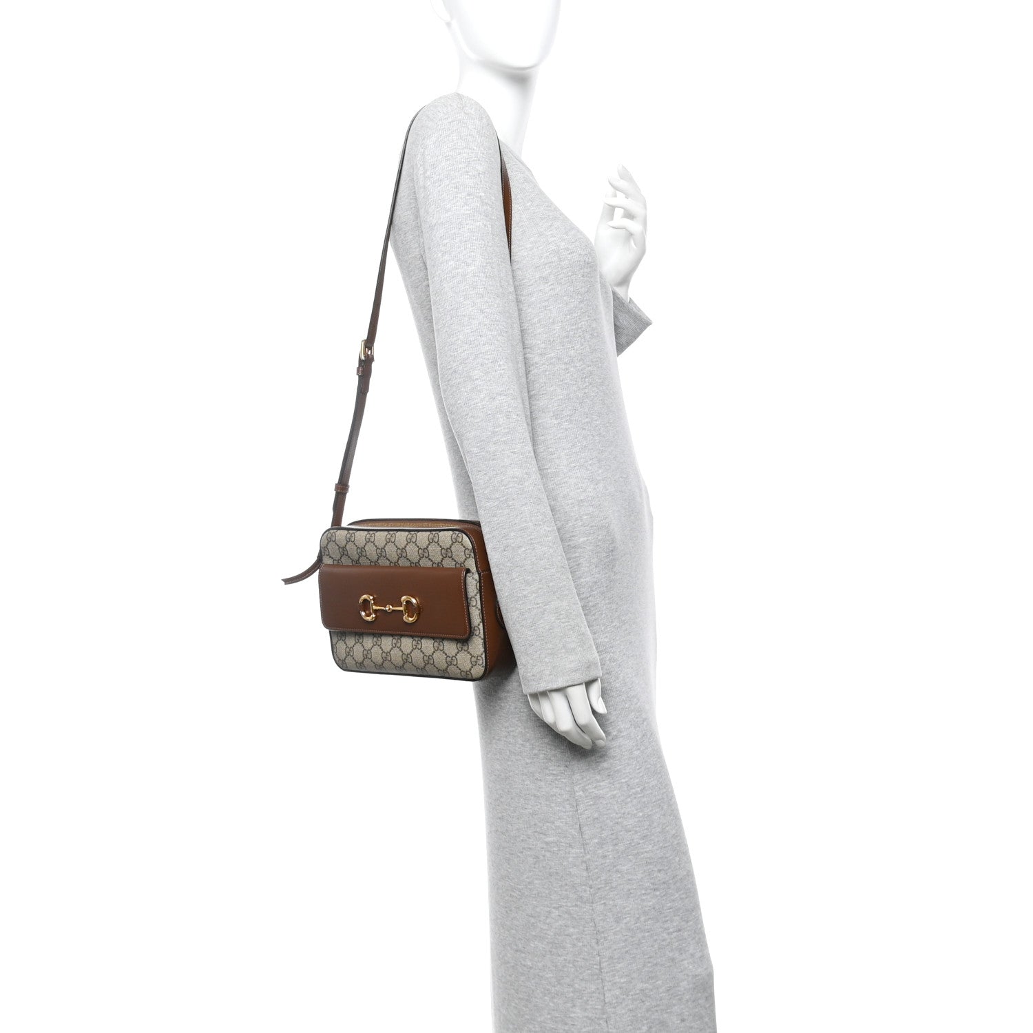 Gucci GG Supreme Monogram Small Horsebit 1955 Shoulder Bag Beige Brown Sugar