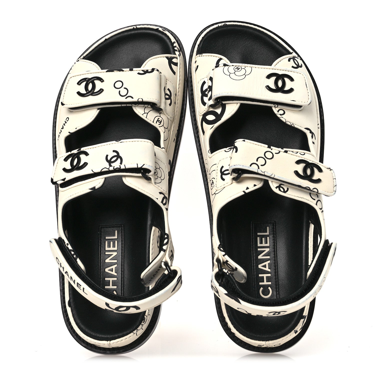 Lambskin Printed CC Velcro Dad Sandals 37.5 White Black