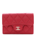 Caviar Quilted Flap Card Holder Wallet Red