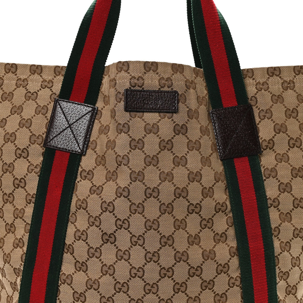Gucci GG Monogram Medium Web Handle Vertical Tote Dark Brown