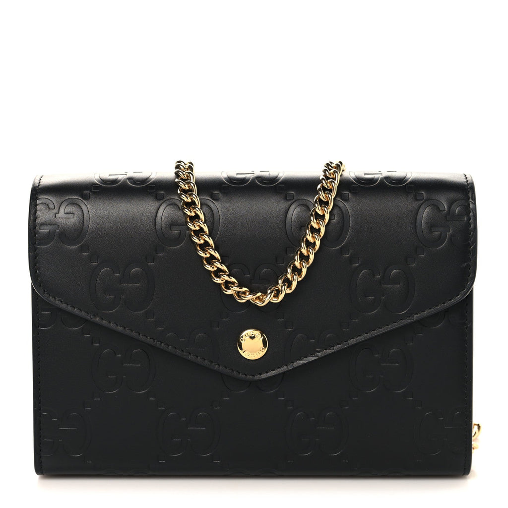 Gucci Calfskin GG Debossed Chain Wallet Black