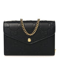 Gucci Calfskin GG Debossed Chain Wallet Black