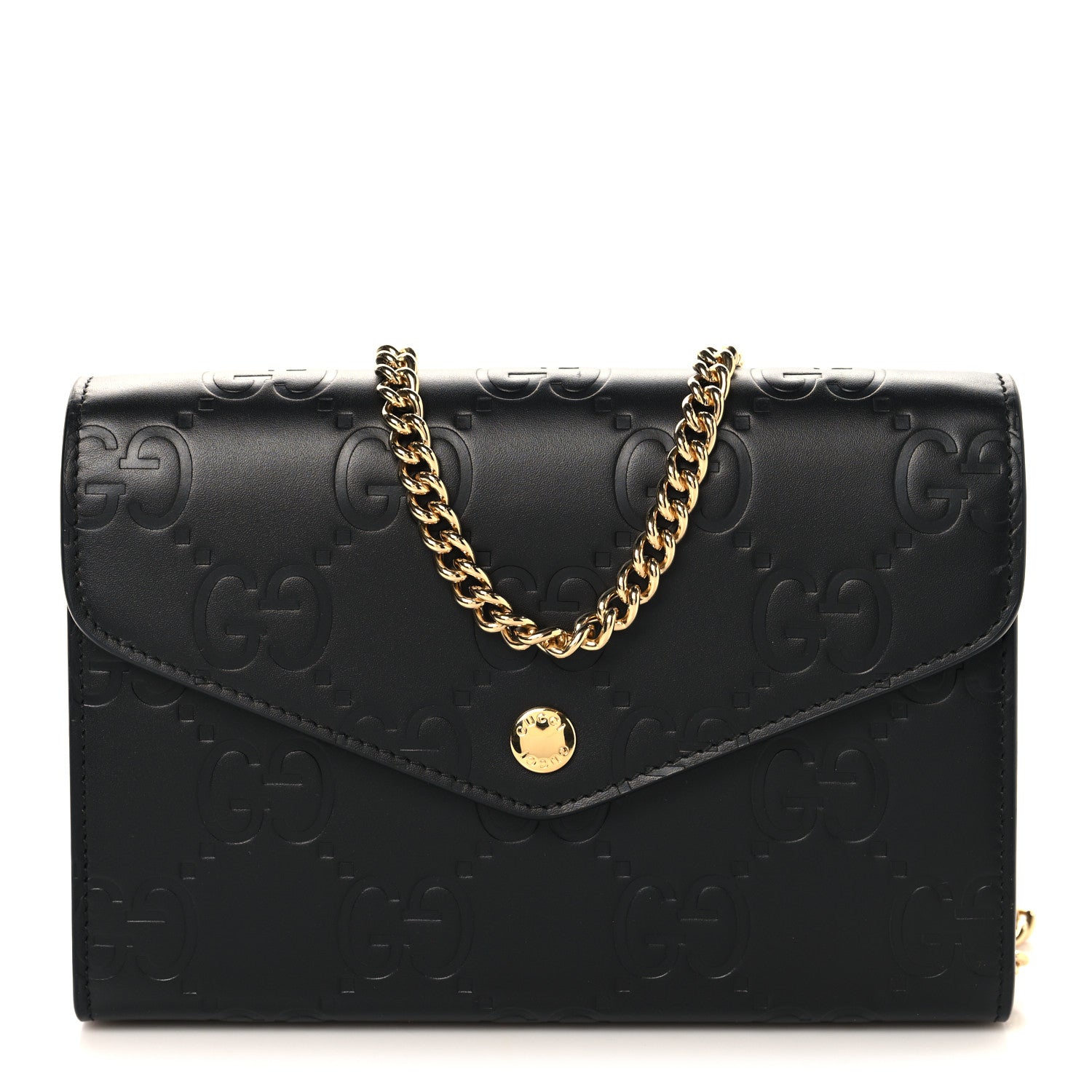 Gucci Calfskin GG Debossed Chain Wallet Black