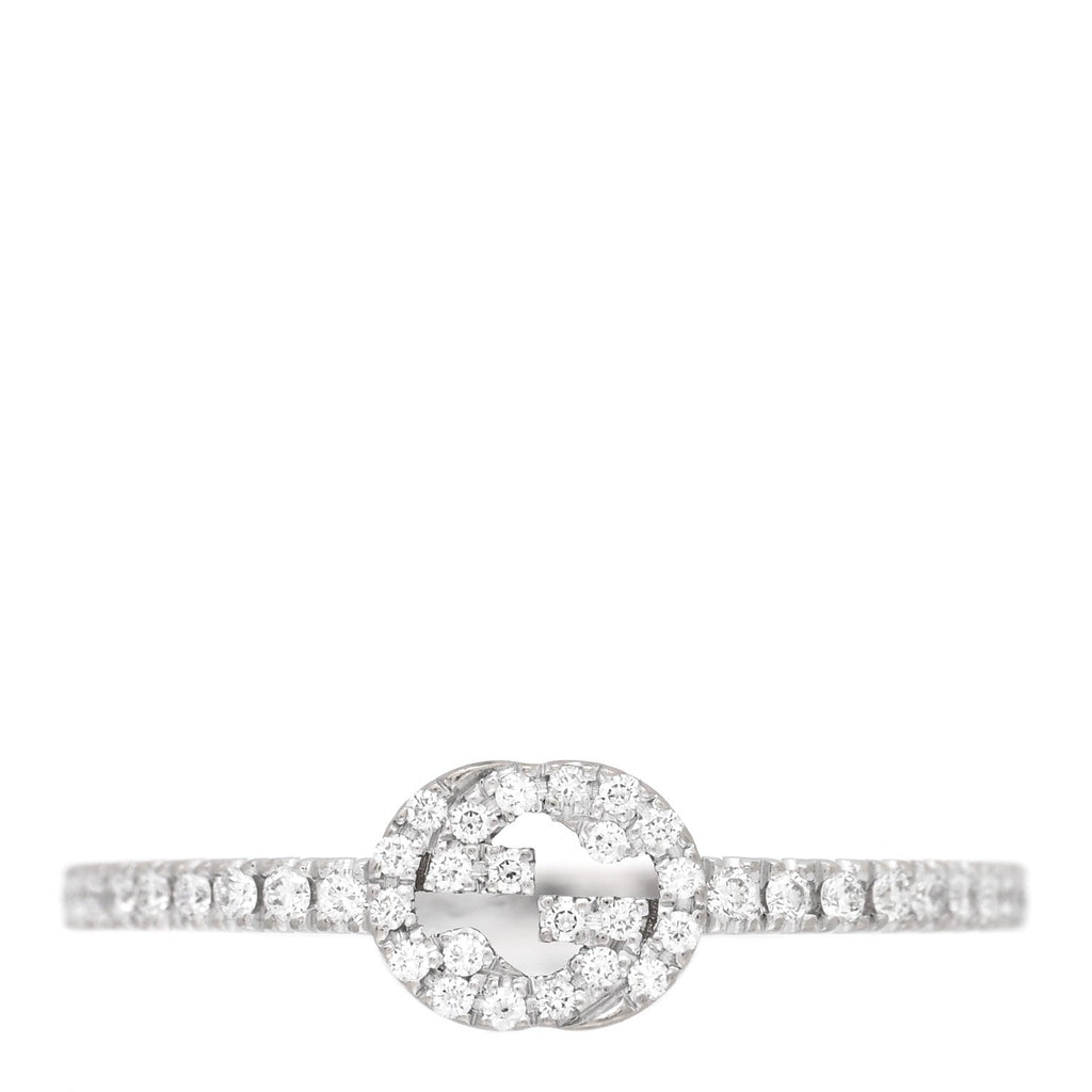 Gucci 18K White Gold Diamond Interlocking G Ring  53 6.5