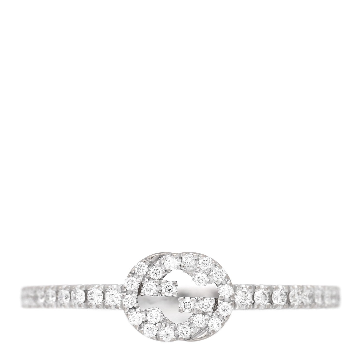 Gucci 18K White Gold Diamond Interlocking G Ring  53 6.5
