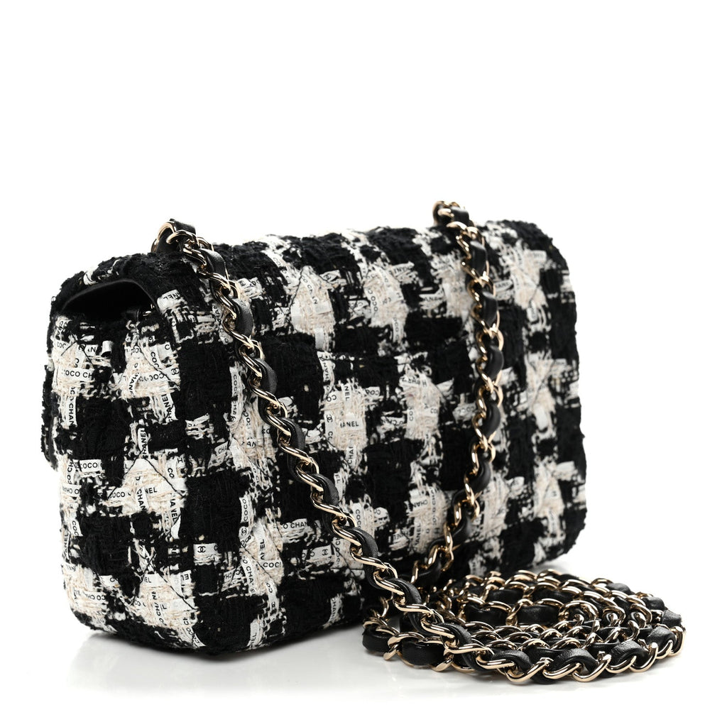 Chanel Tweed Quilted Mini Rectangular Flap Black Ecru White