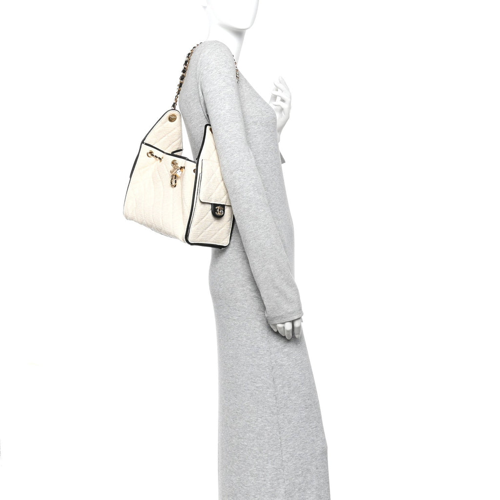 Chanel Braided Raffia Calfskin Quilted Small Chanel 25 Handbag White Black
