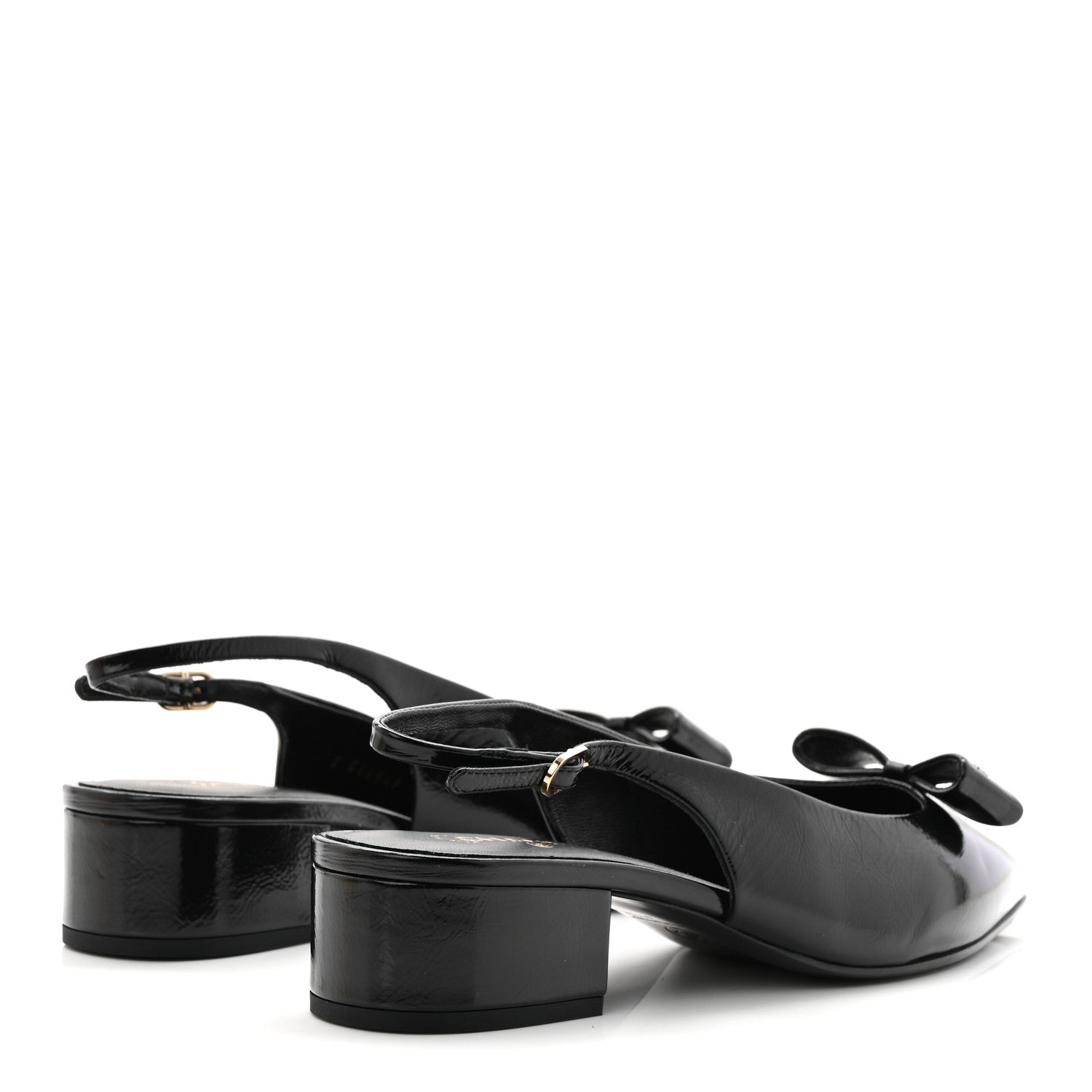 Crumpled Patent Calfskin CC Bow Slingback Pumps 37.5 Black