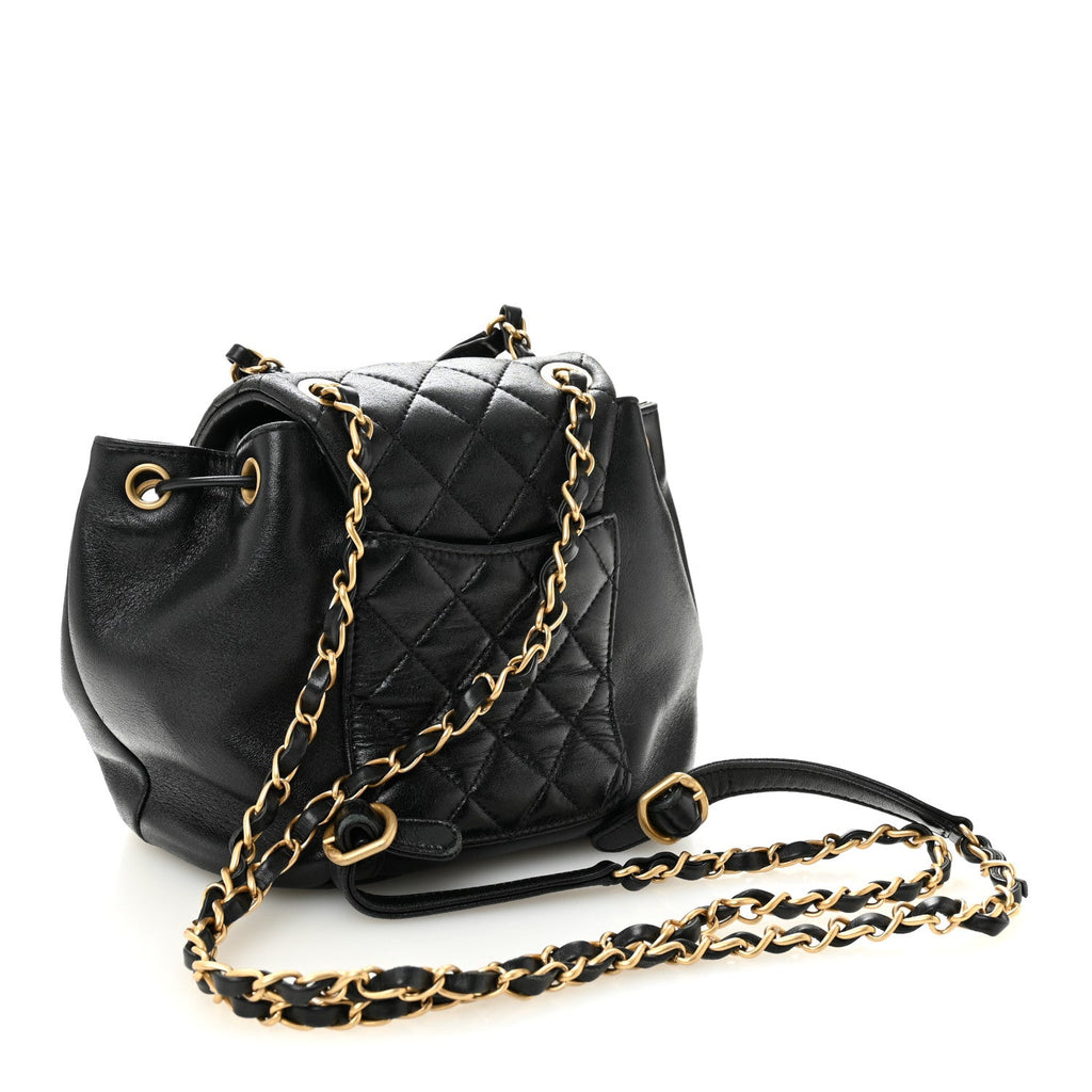 Chanel Lambskin Quilted Daily Friend Drawstring Backpack Black