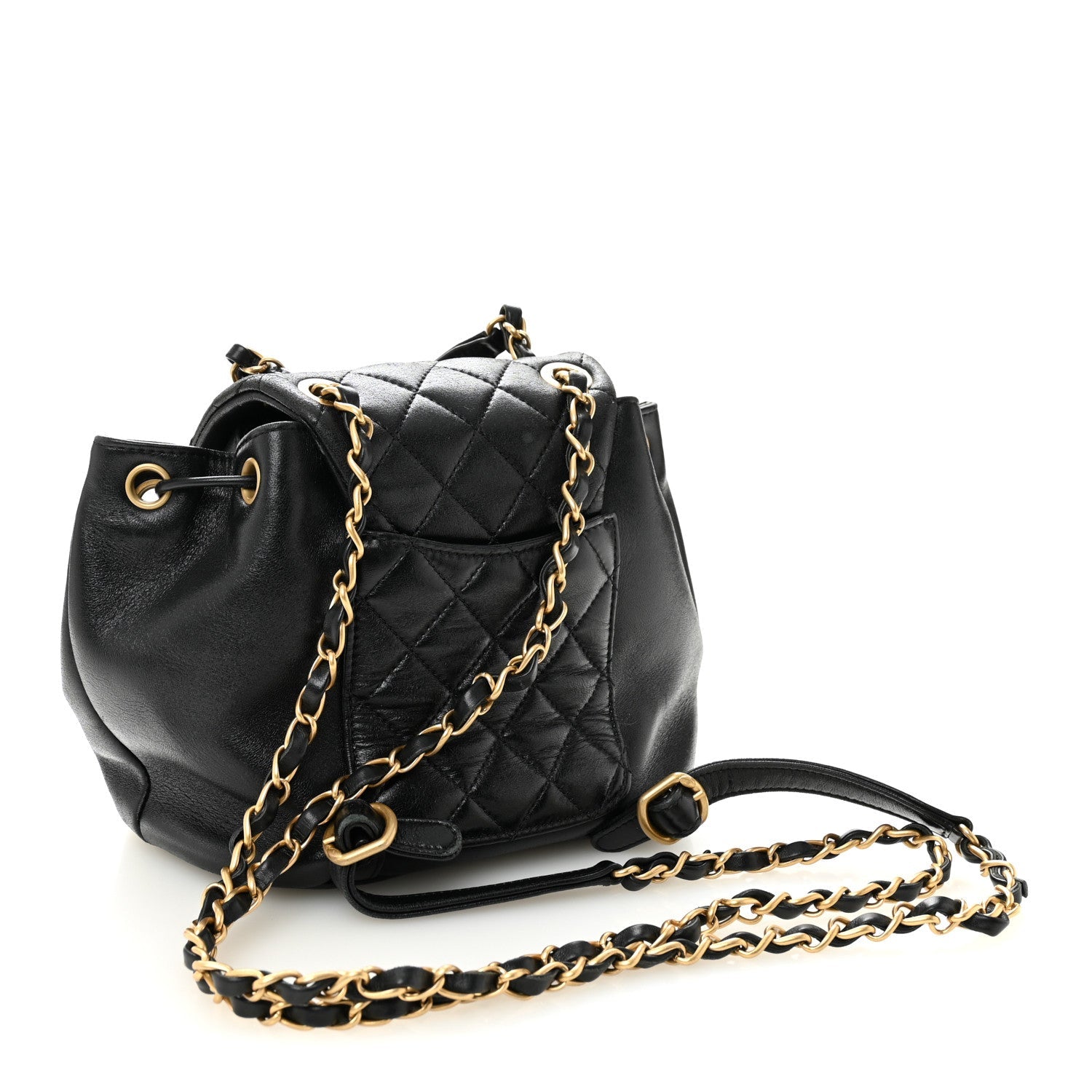 Chanel Lambskin Quilted Daily Friend Drawstring Backpack Black