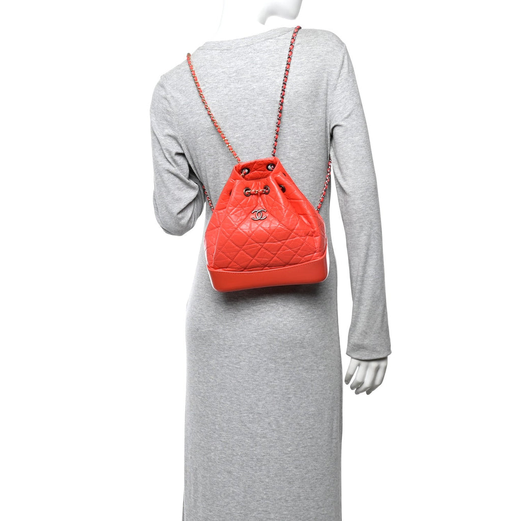 Chanel Aged Calfskin Quilted Small Gabrielle Backpack Orange
