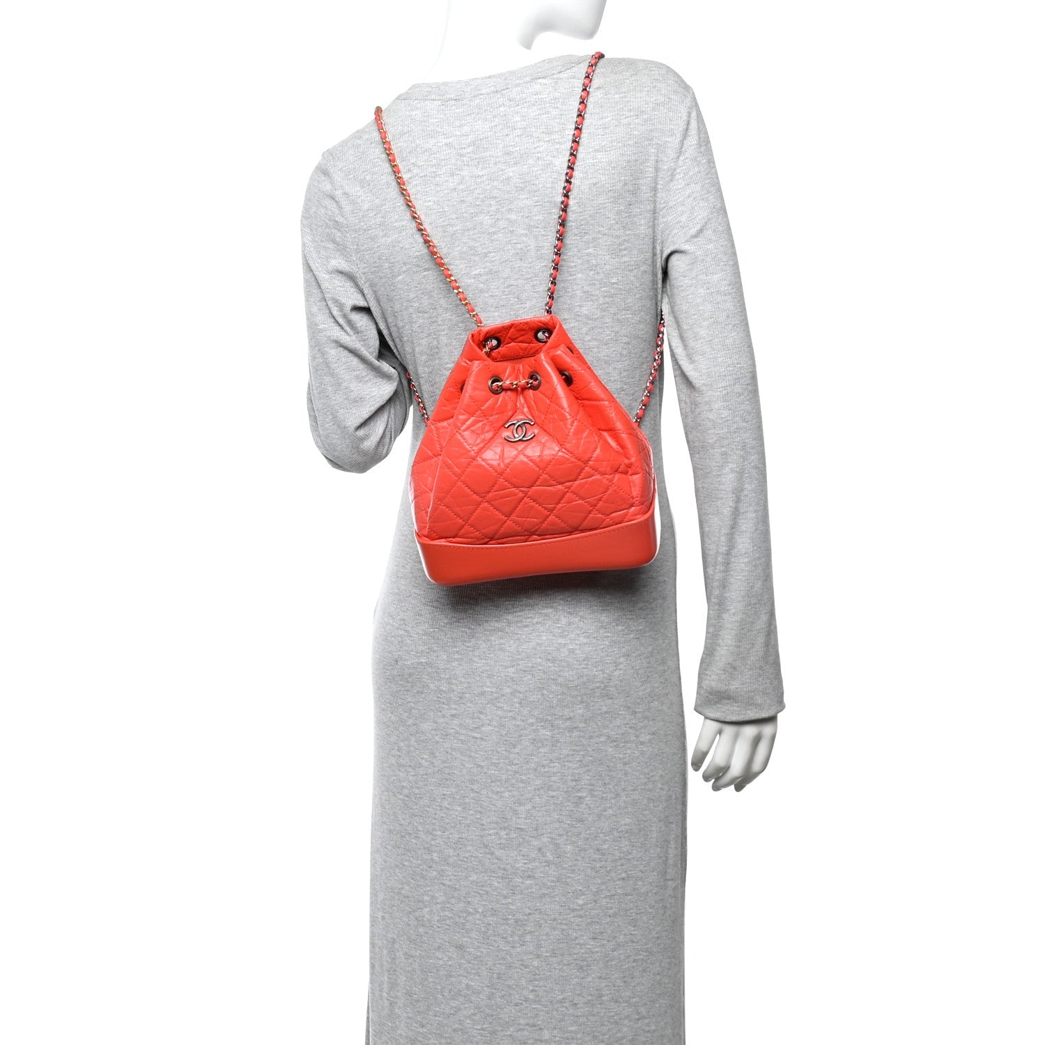Chanel Aged Calfskin Quilted Small Gabrielle Backpack Orange