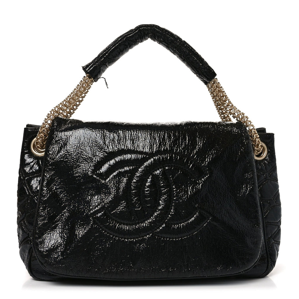 Chanel Vinyl Rodeo Accordion Flap Bag Black