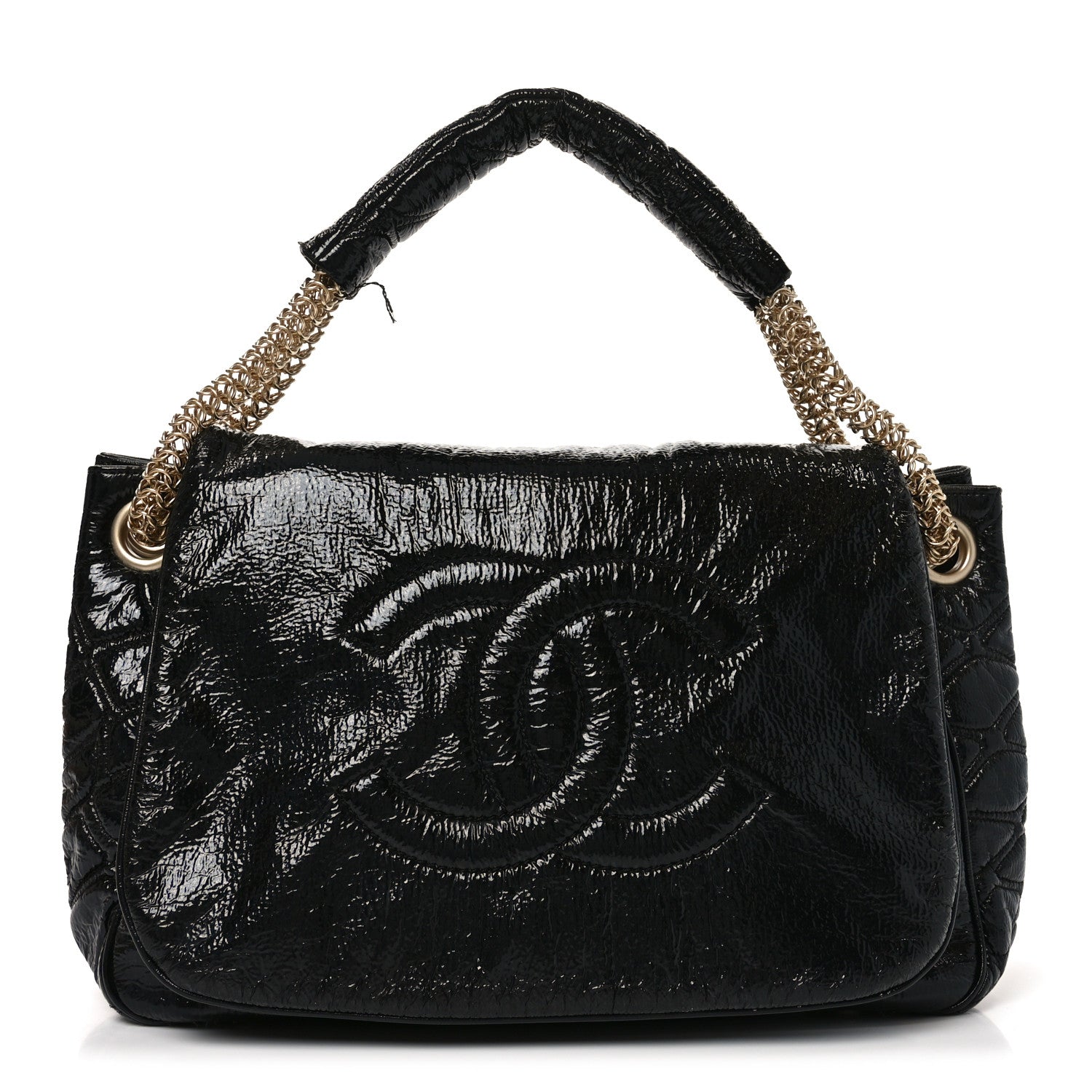 Chanel Vinyl Rodeo Accordion Flap Bag Black