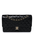 Chanel Patent Quilted Sparkle Glitter Medium Double Flap Black