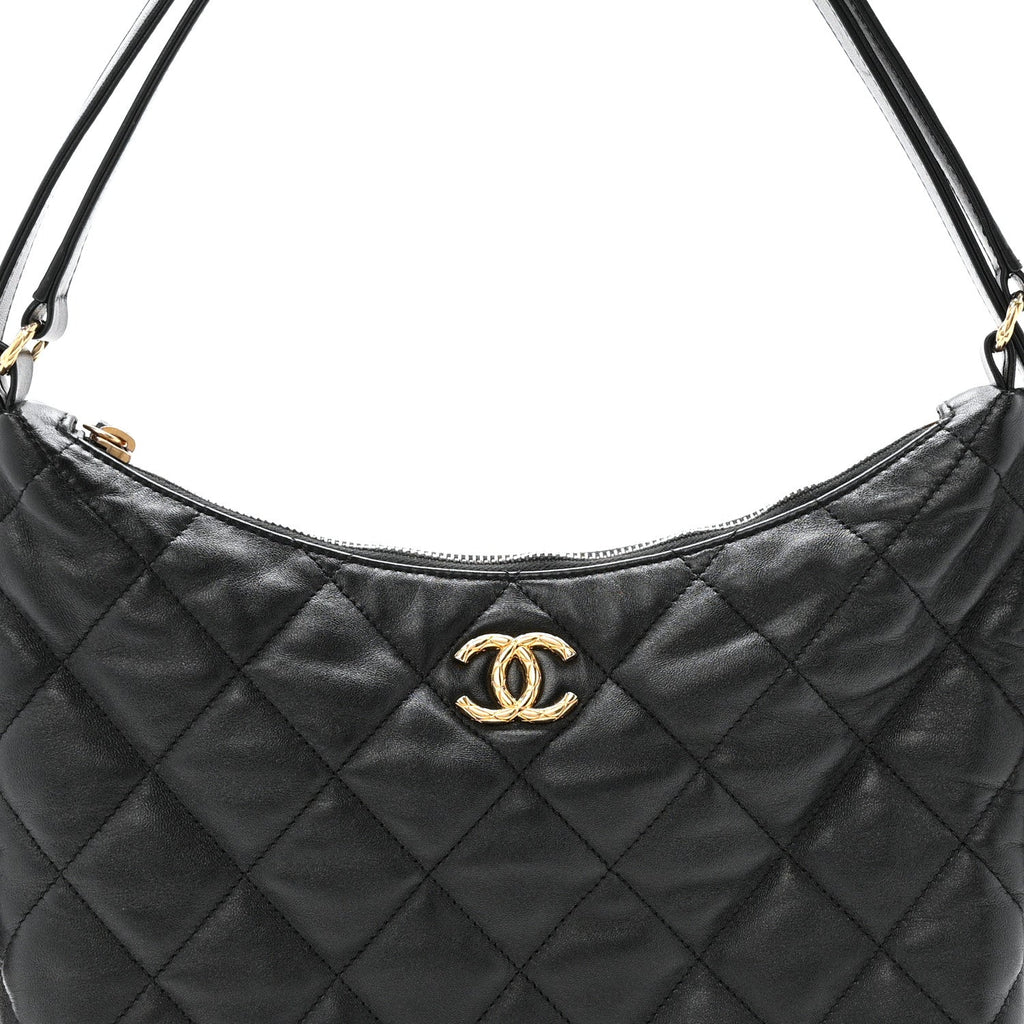 Chanel Lambskin Quilted Maxi Hobo Black
