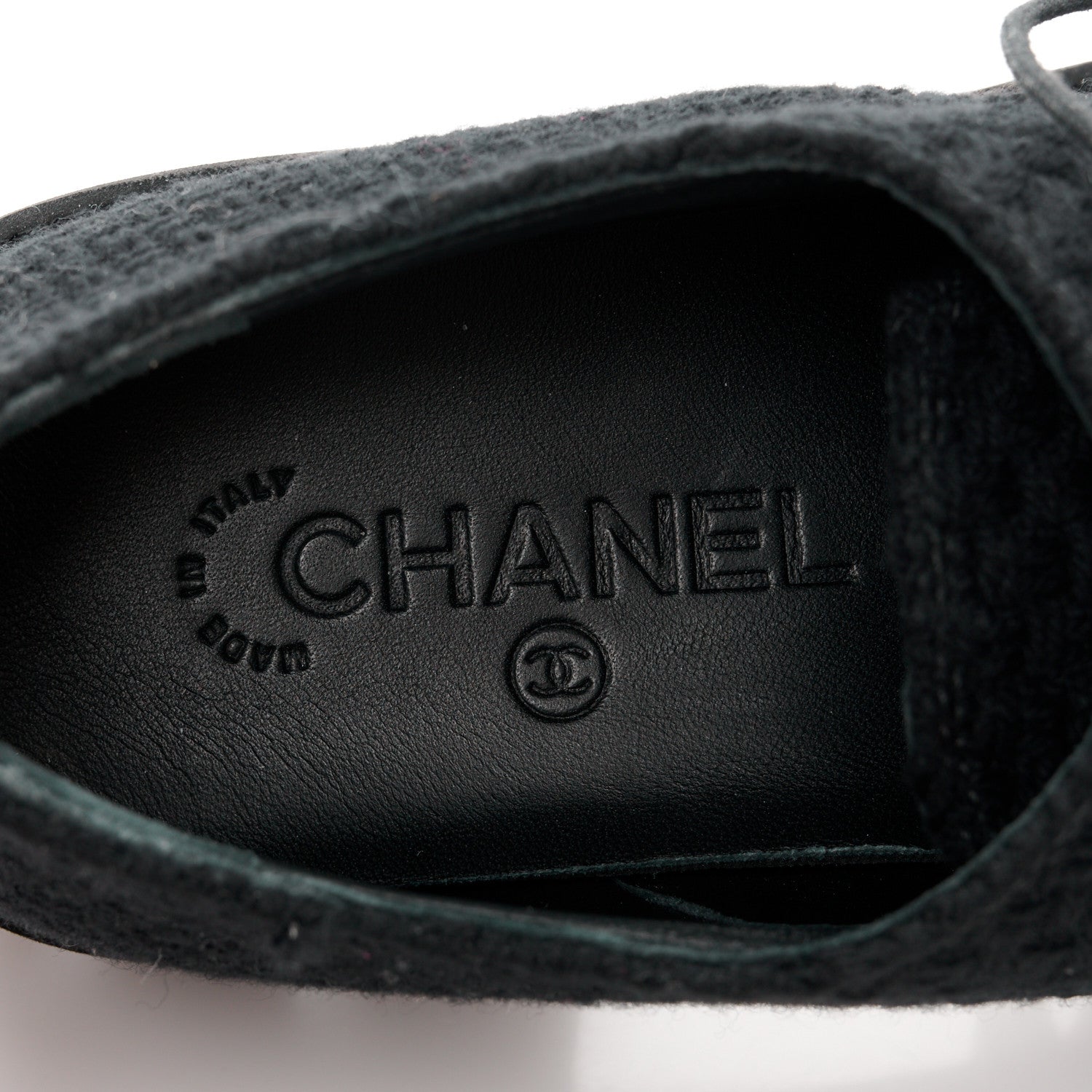 Chanel Wool Tweed Calfskin Lace-Up Loafers 38.5 Black