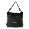 Chanel Aged Lambskin Shearling Quilted Small Chanel 22 Black
