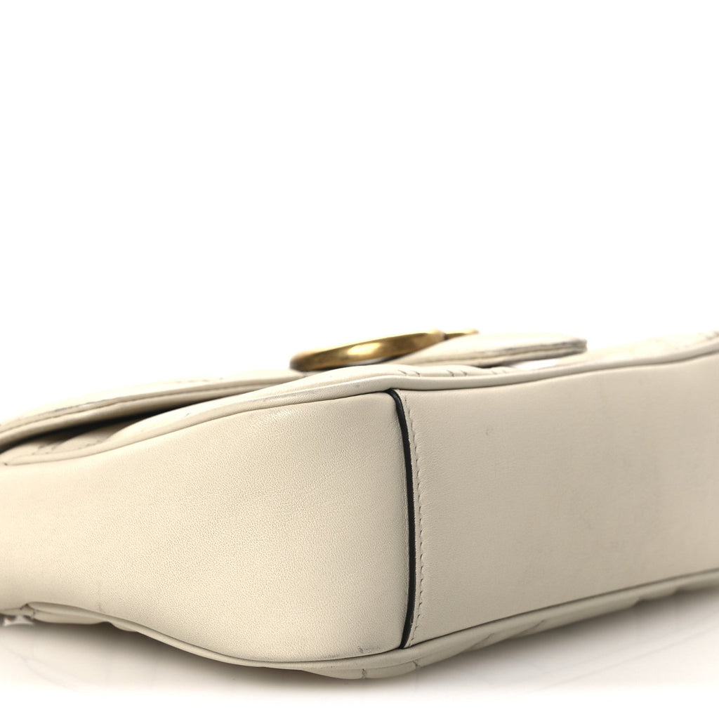 Gucci Calfskin Matelasse Mini GG Marmont Shoulder Bag White