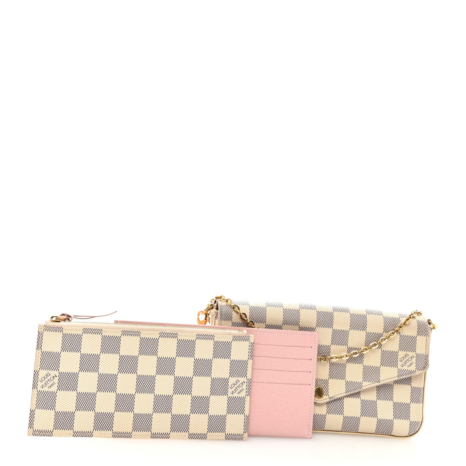 Louis Vuitton Damier Azur Pochette Felicie Chain Wallet Rose Ballerine