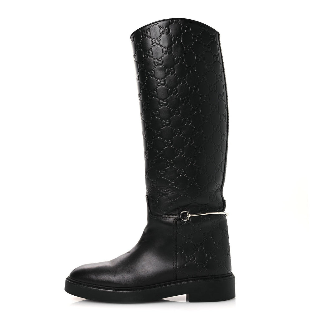 Gucci Guccissima Real Betis Glamour Calfskin Michelangelo Slim Horsebit Riding Boots 39.5 Black