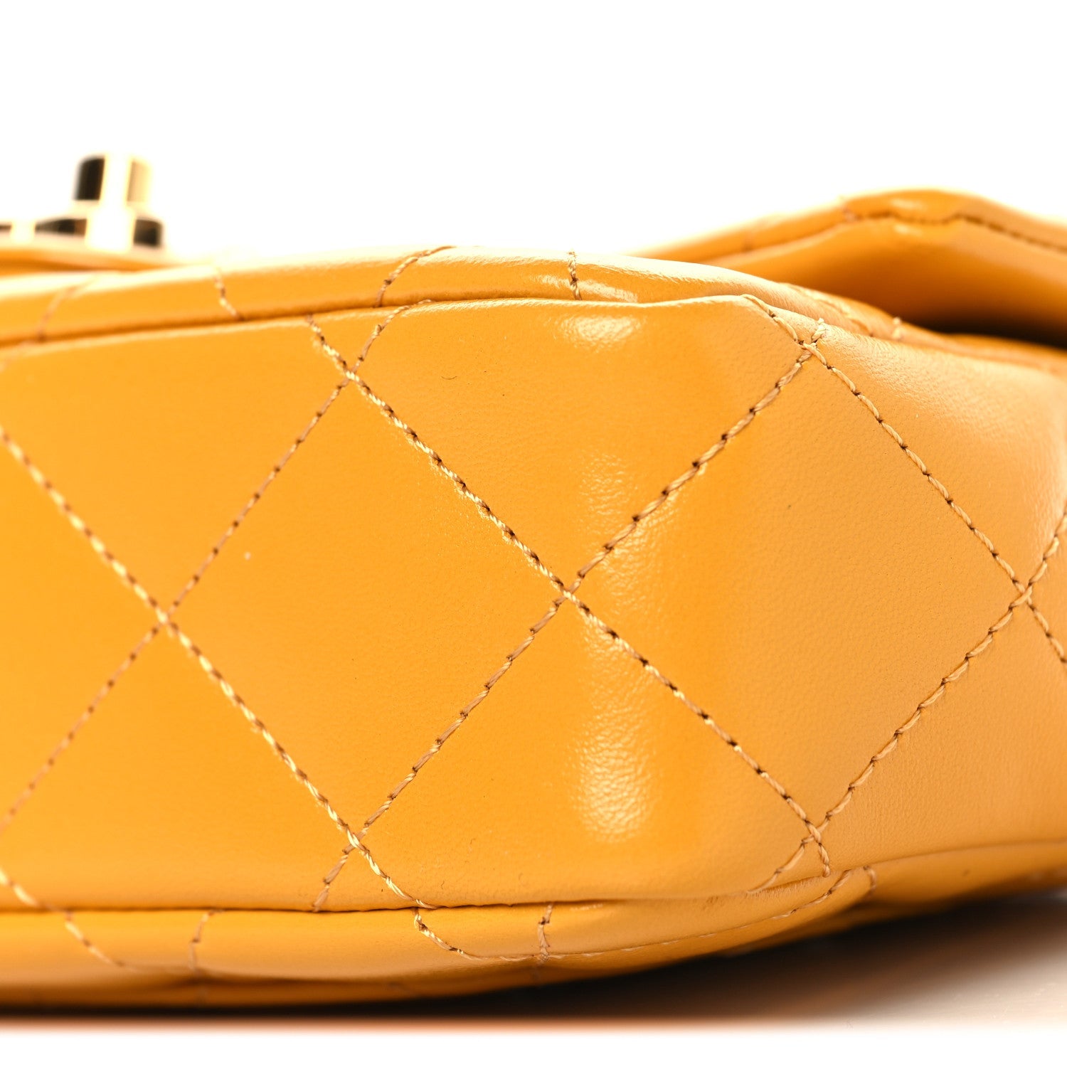 Chanel Shiny Lambskin Quilted Golden Links Top Handle Flap Yellow
