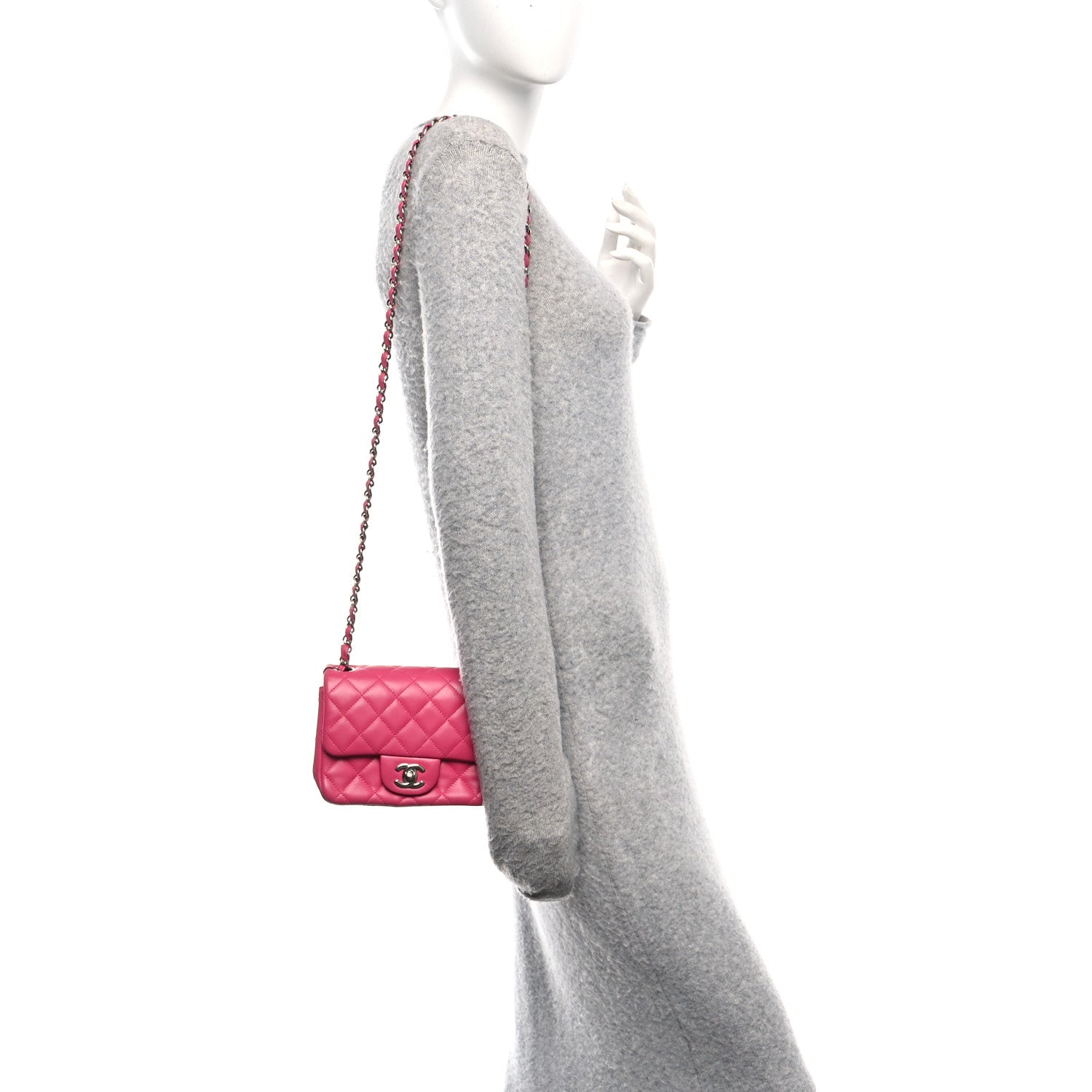 Chanel Lambskin Quilted Mini Square Flap Dark Pink