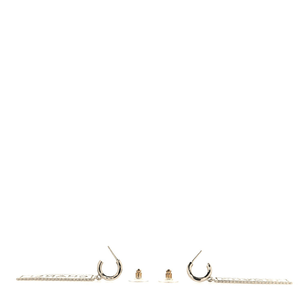 Metal Enamel Logo Drop Earrings Silver Black