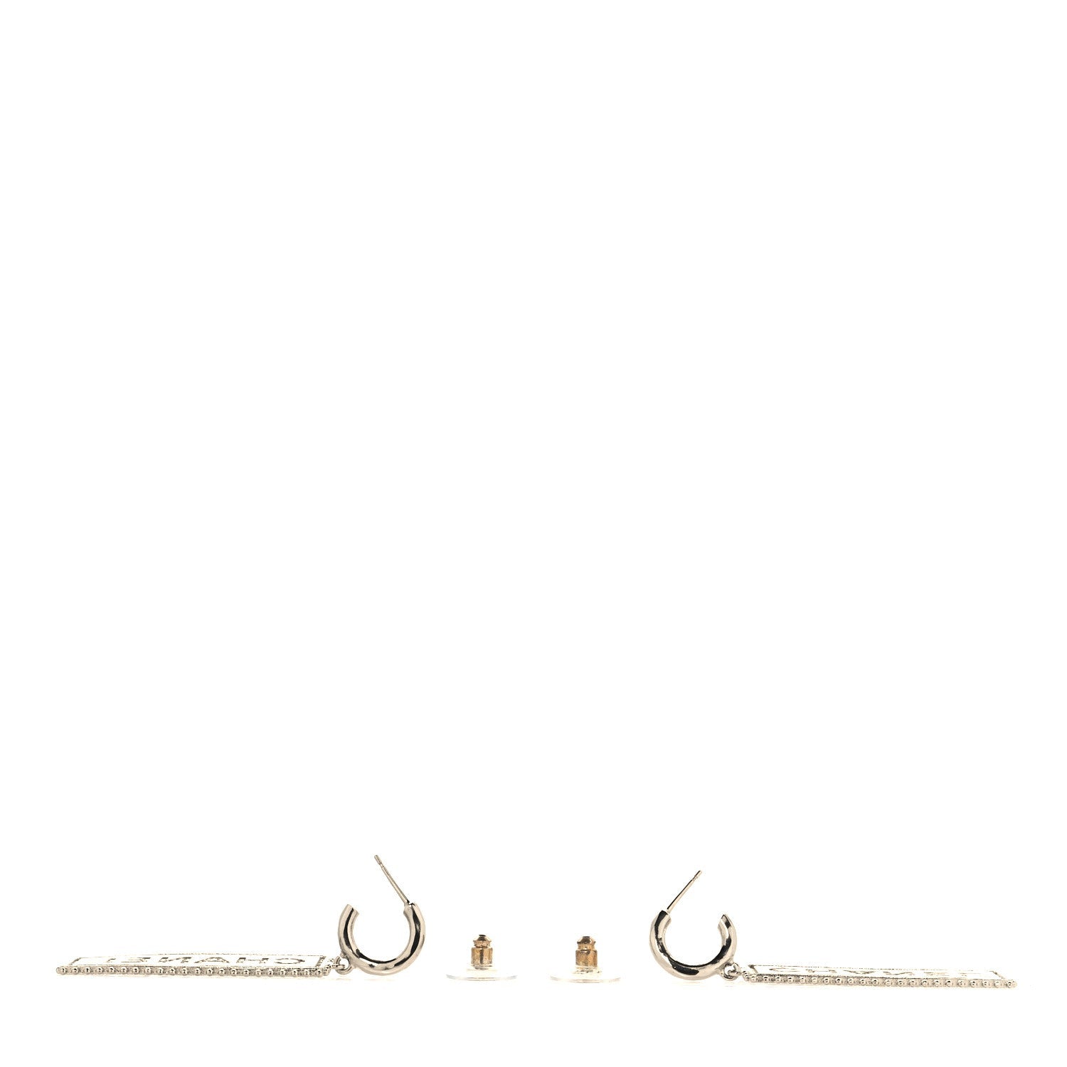 Metal Enamel Logo Drop Earrings Silver Black