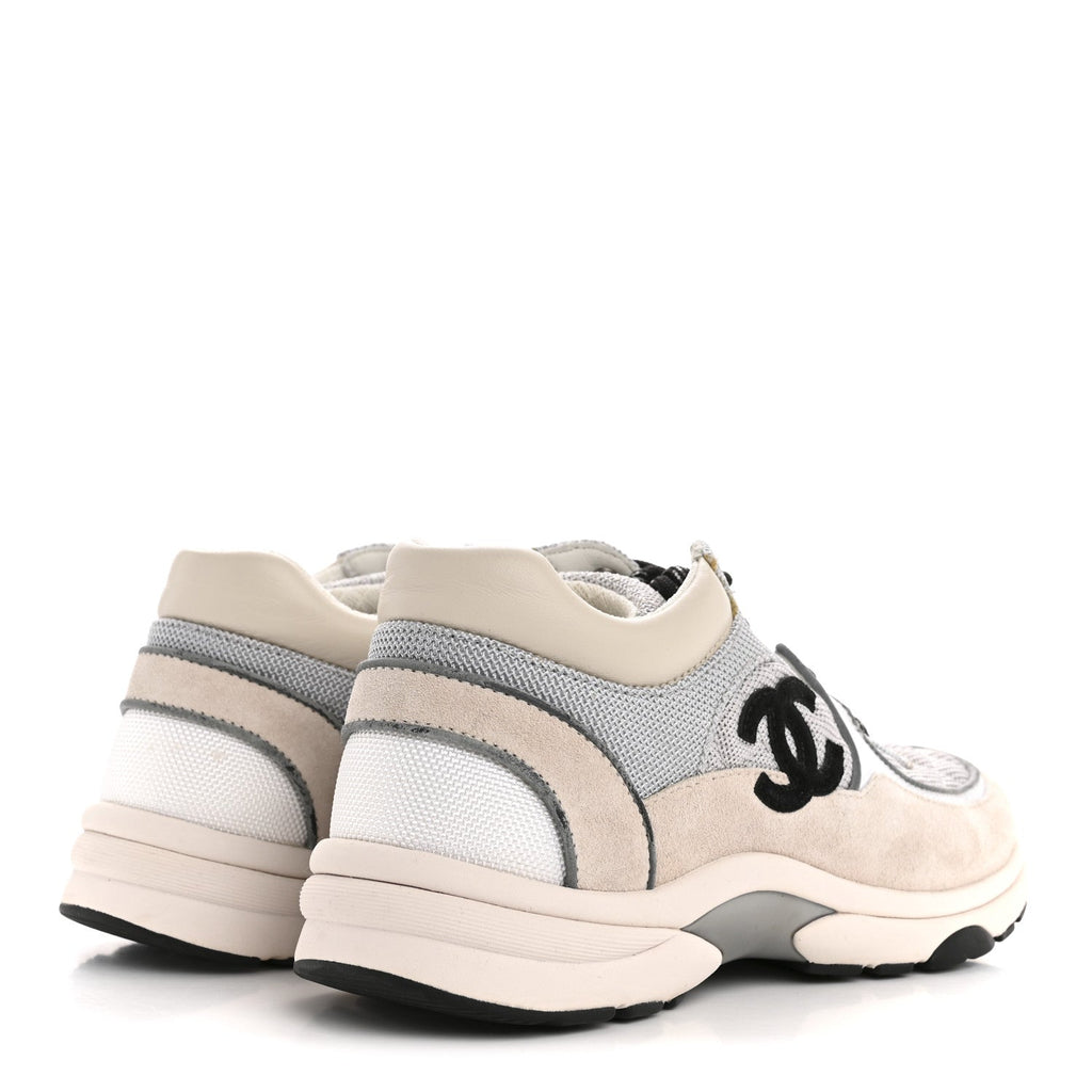 Nylon Calfskin Suede Womens CC Sneakers 36.5 Grey White