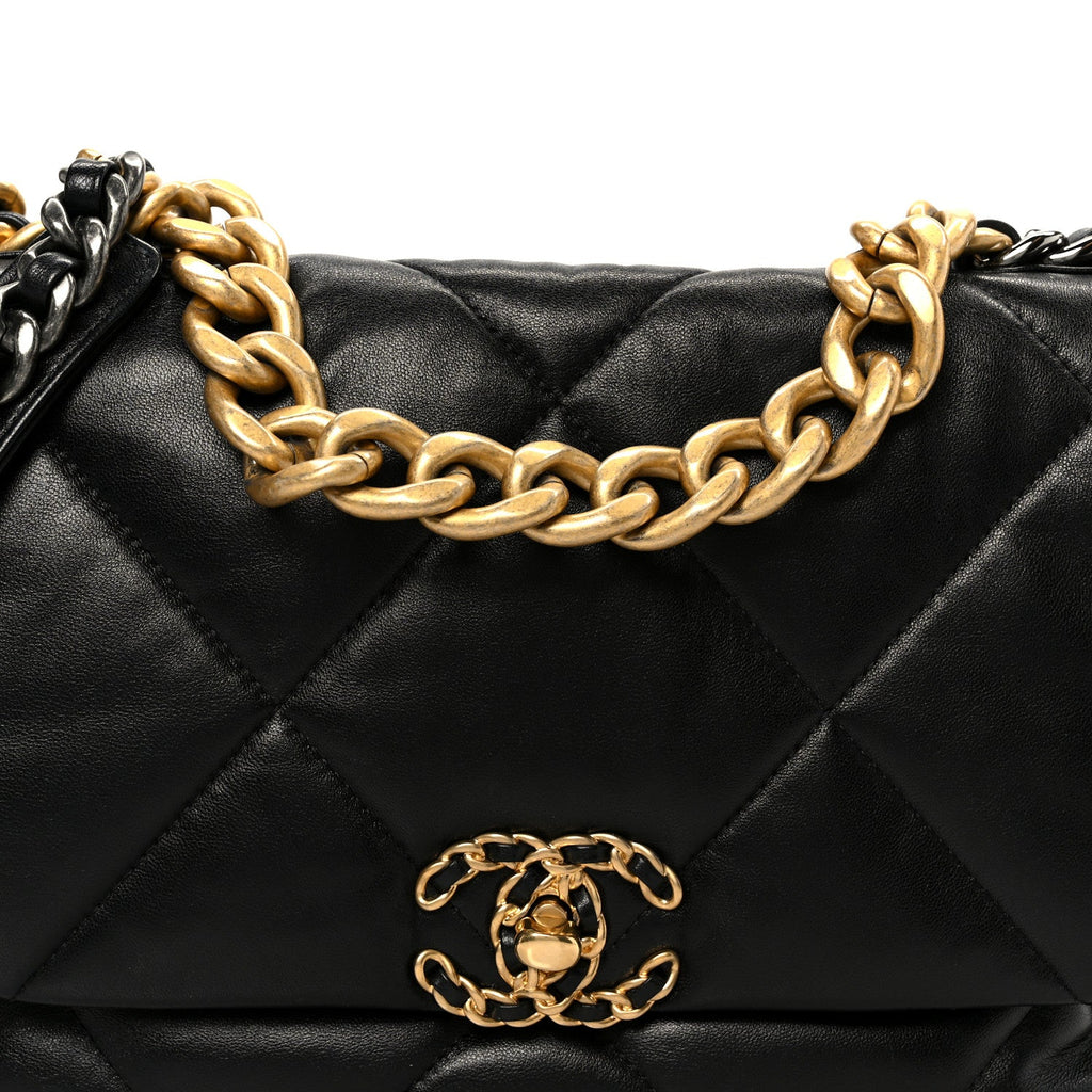 Chanel Goatskin Quilted Large Chanel 19 Flap Black