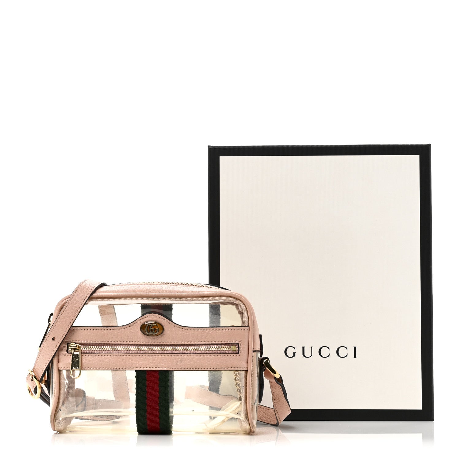 Gucci Vinyl Web Mini Ophidia Transparent Shoulder Bag Perfect Pink