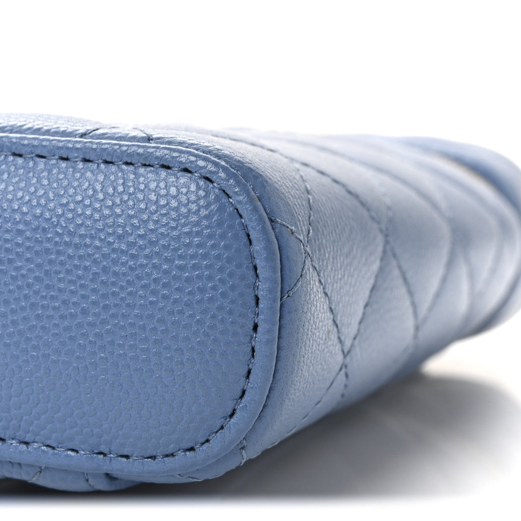 Chanel Caviar Quilted Phone Holder With Chain Blue