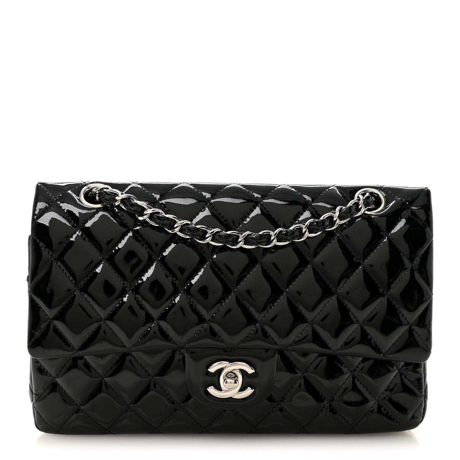 Chanel Patent Quilted Medium Double Flap Black
